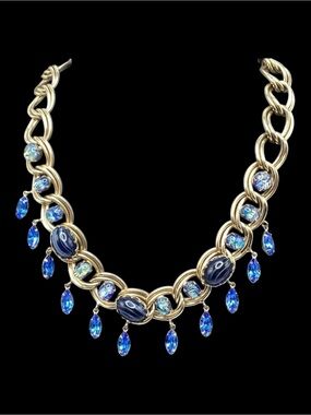Vintage Kafin NY Art Glass Rhinestone Fringe Necklace